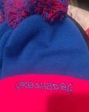 Royal blue and red FRE$H2DEF POM BEANIE